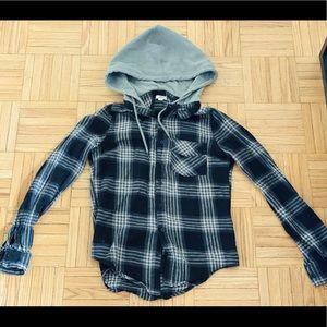 BUTTON UP SWEAT SHIRT WITH A HOOD